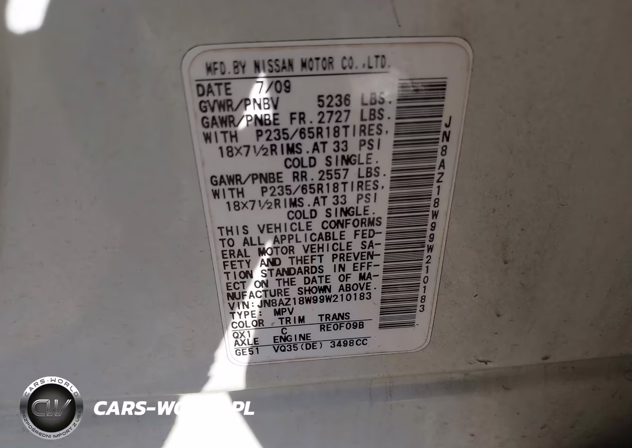 2009 Nissan Murano Sl VIN:JN8AZ18W99W210183 - 9