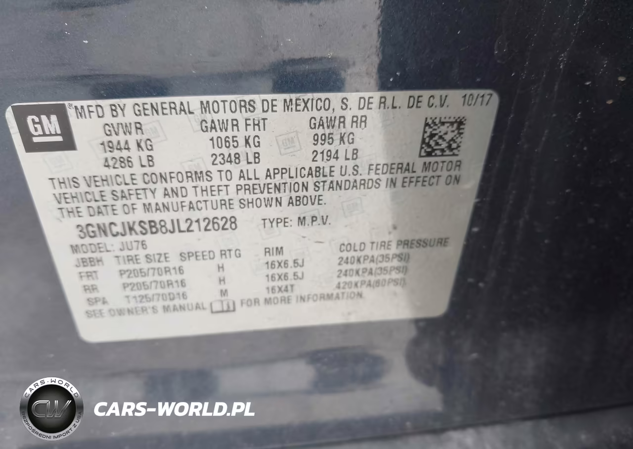2018 Chevrolet Trax Ls VIN:3GNCJKSB8JL212628 - 9