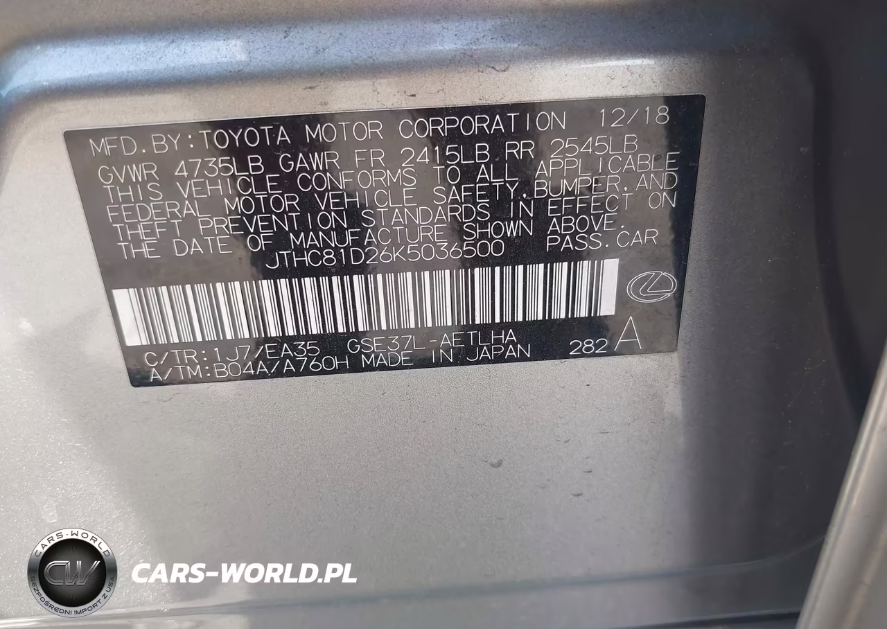 2019 Lexus Is 300 VIN:JTHC81D26K5036500 - 9