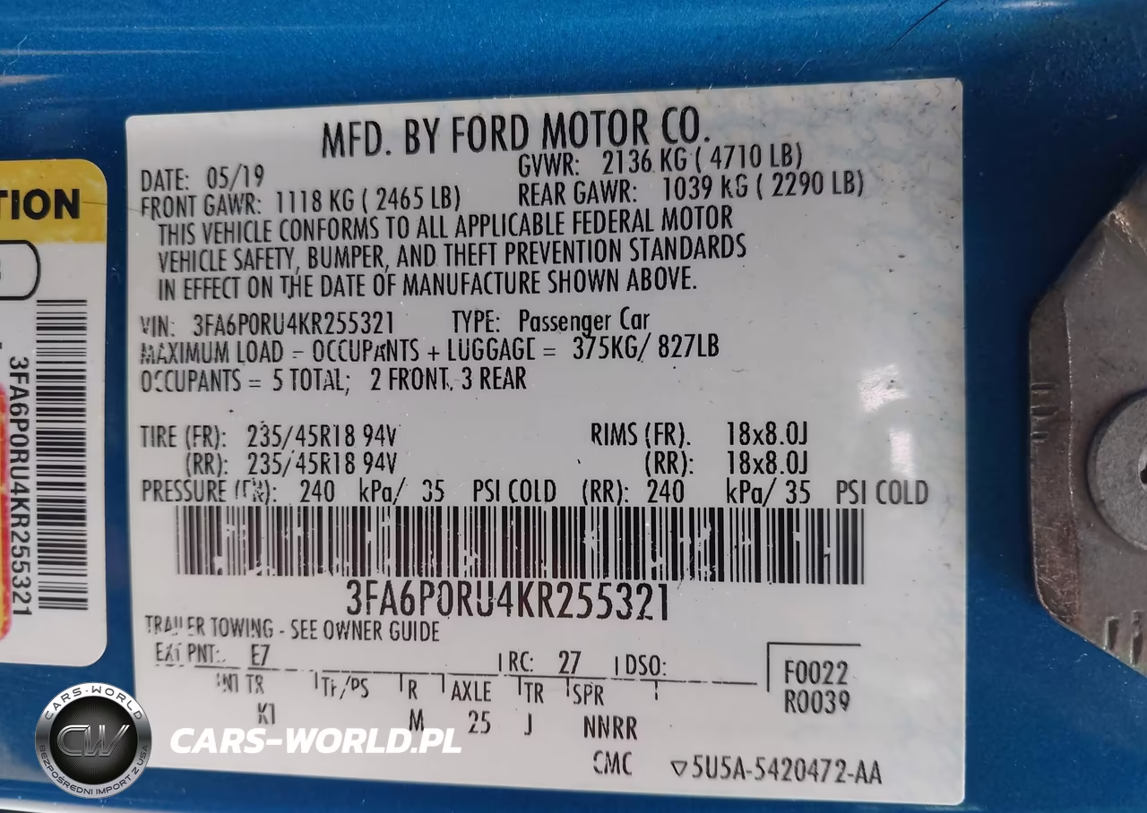 2019 Ford Fusion Hybrid Titanium VIN:3FA6P0RU4KR255321 - 9
