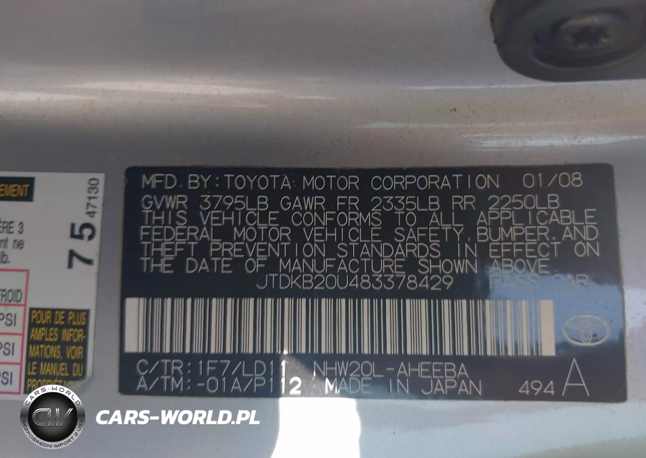 2008 Toyota Prius VIN:JTDKB20U483378429 - 9