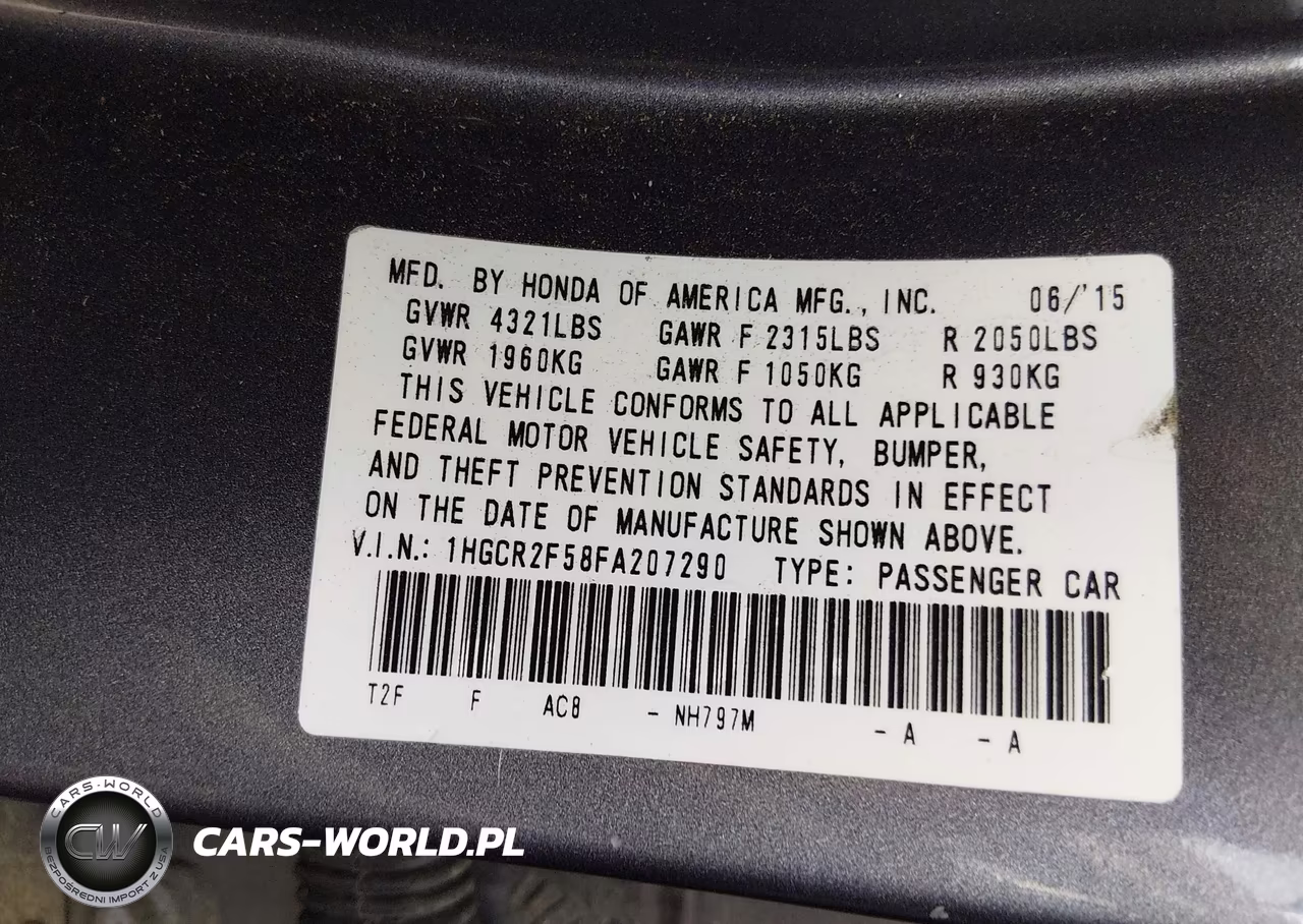 2015 Honda Accord Sport VIN:1HGCR2F58FA207290 - 9