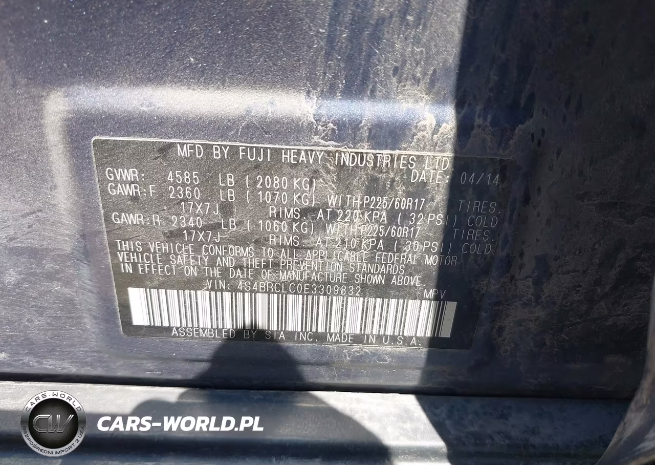 2014 Subaru Outback 2.5I Limited VIN:4S4BRCLC0E3309832 - 9