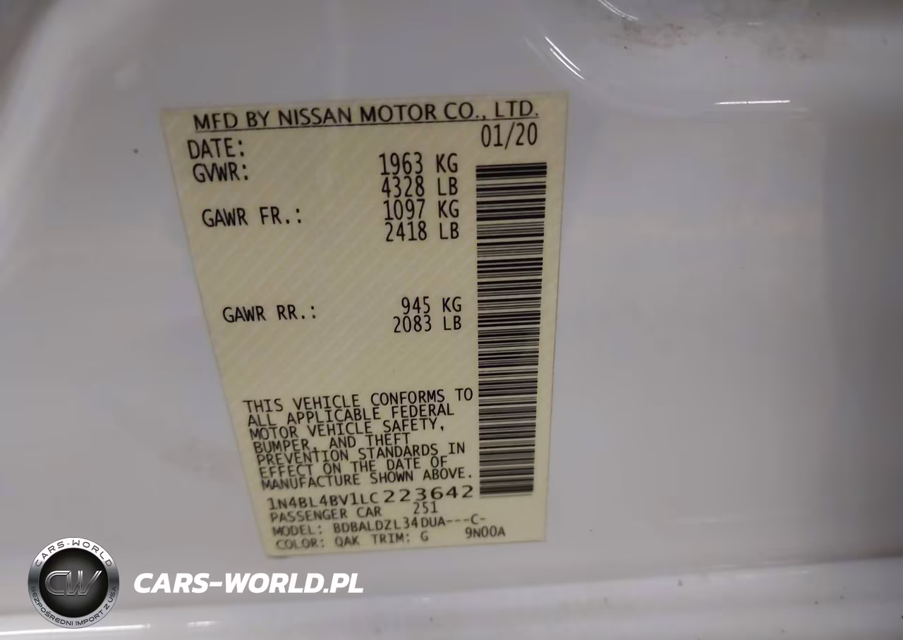 2020 Nissan Altima S Fwd VIN:1N4BL4BV1LC223642 - 9