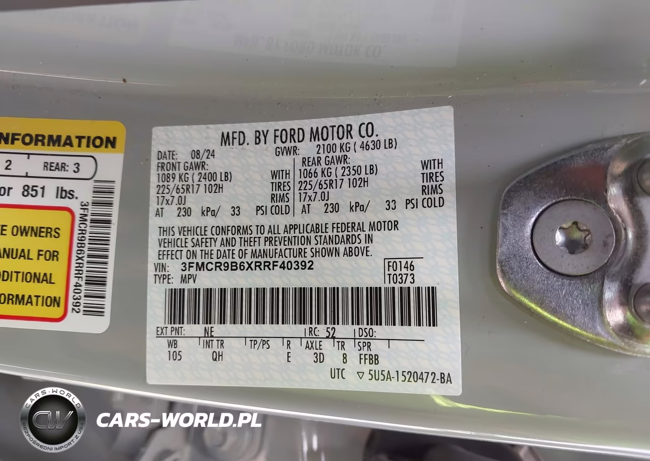 2024 Ford Bronco Sport Big Bend VIN:3FMCR9B6XRRF40392 - 9