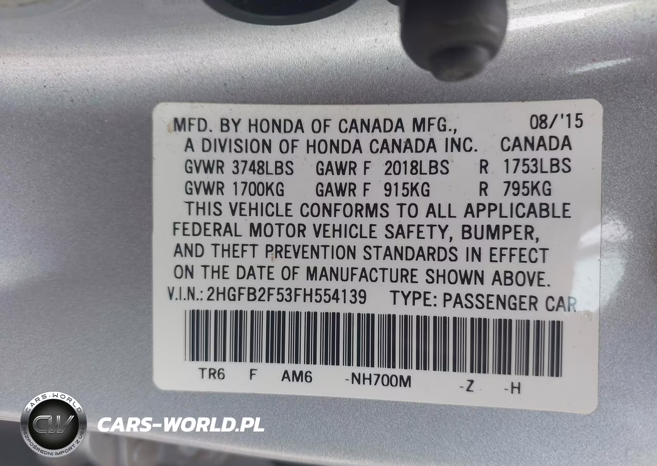 2015 Honda Civic Lx VIN:2HGFB2F53FH554139 - 9