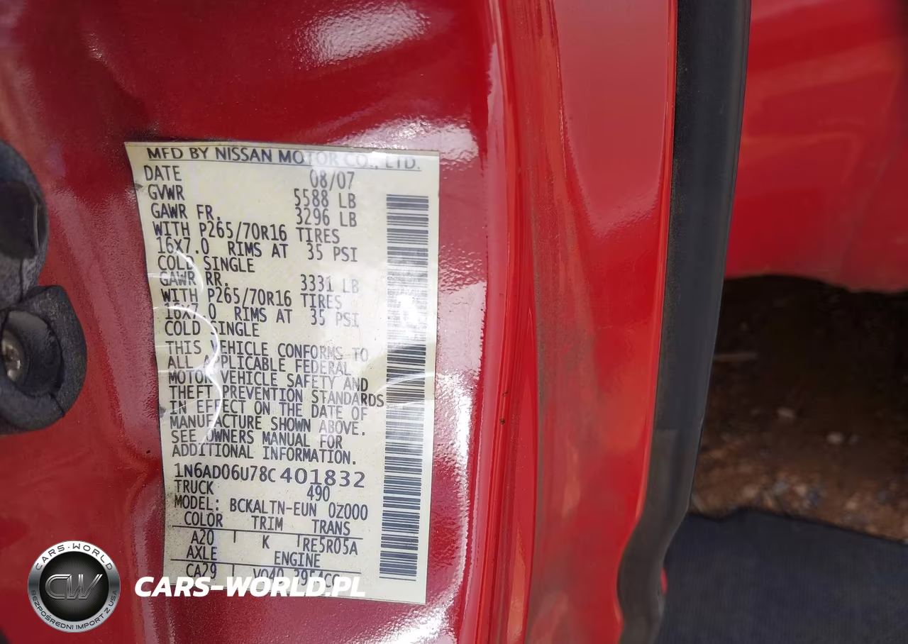 2008 Nissan Frontier Se VIN:1N6AD06U78C401832 - 9
