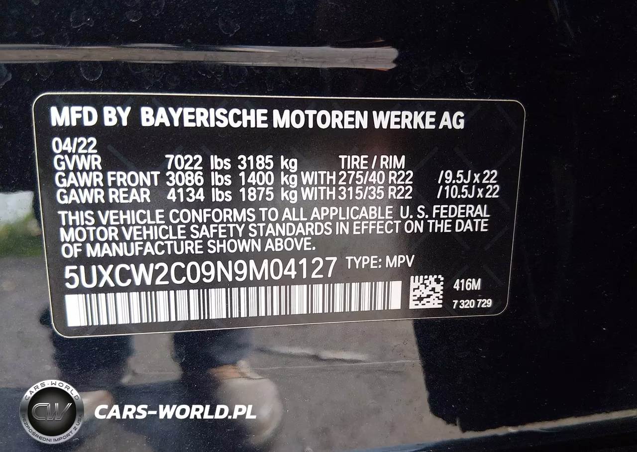 2022 BMW X7 xDrive40I VIN:5UXCW2C09N9M04127 - 9