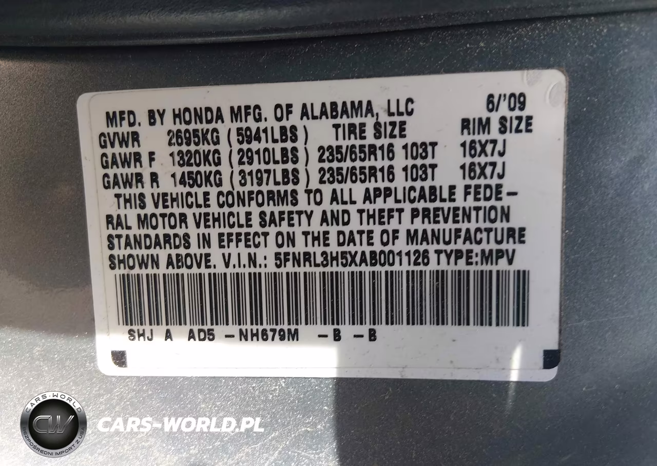 2010 Honda Odyssey Ex VIN:5FNRL3H5XAB001126 - 9