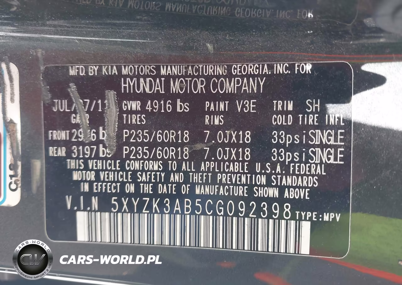 2012 Hyundai Santa Fe Limited VIN:5XYZK3AB5CG092398 - 9