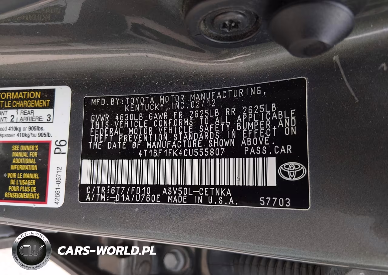 2012 Toyota Camry Le VIN:4T1BF1FK4CU555807 - 9