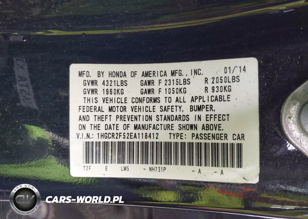 2014 Honda Accord Sport VIN:1HGCR2F52EA118412 - 9