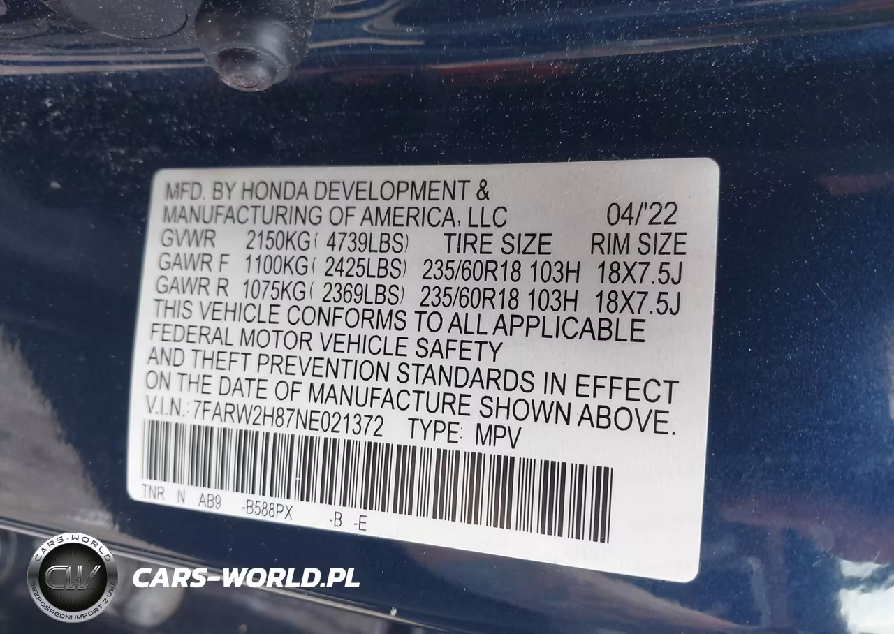 2022 Honda Cr-V Awd Ex-L VIN:7FARW2H87NE021372 - 9