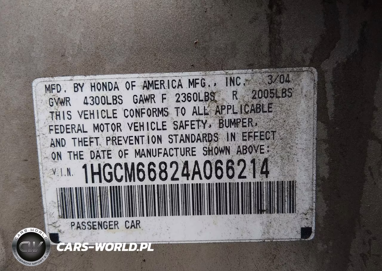 2004 Honda Accord 3.0 Ex VIN:1HGCM66824A066214 - 9