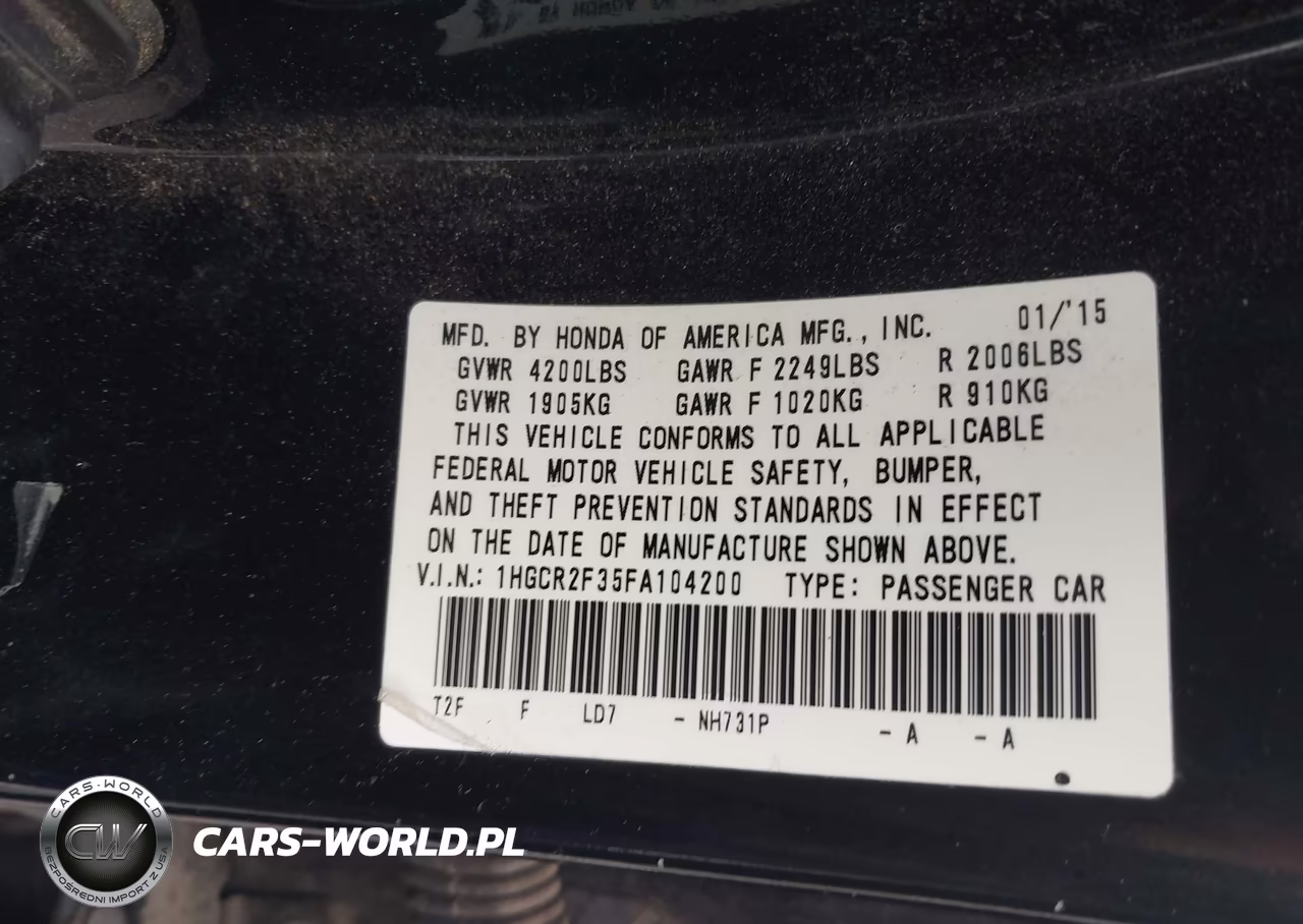 2015 Honda Accord Lx VIN:1HGCR2F35FA104200 - 9