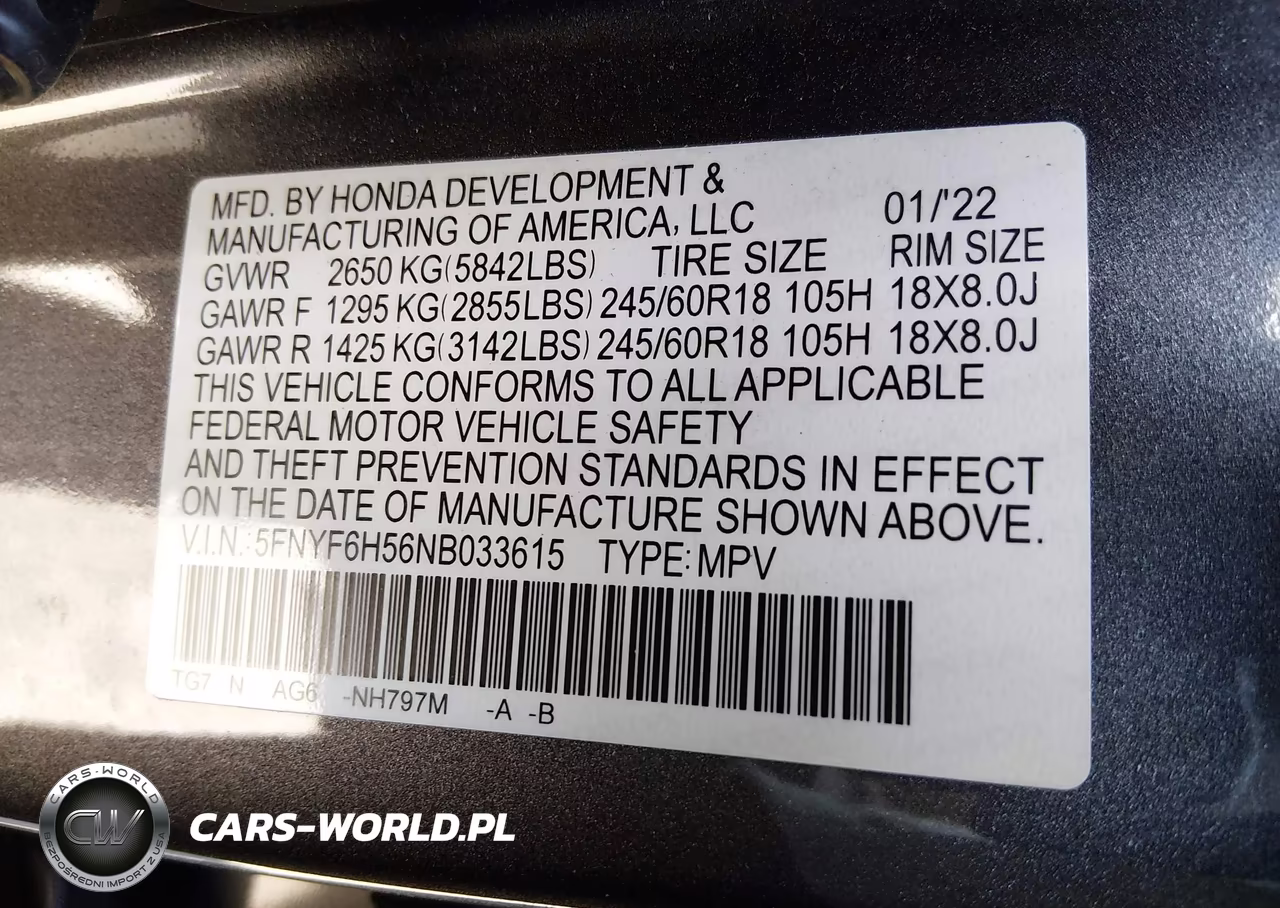 2022 Honda Pilot Awd Ex-L VIN:5FNYF6H56NB033615 - 9