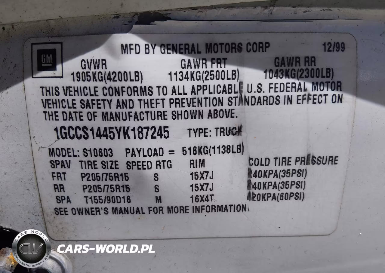 2000 Chevrolet S-10 VIN:1GCCS1445YK187245 - 9