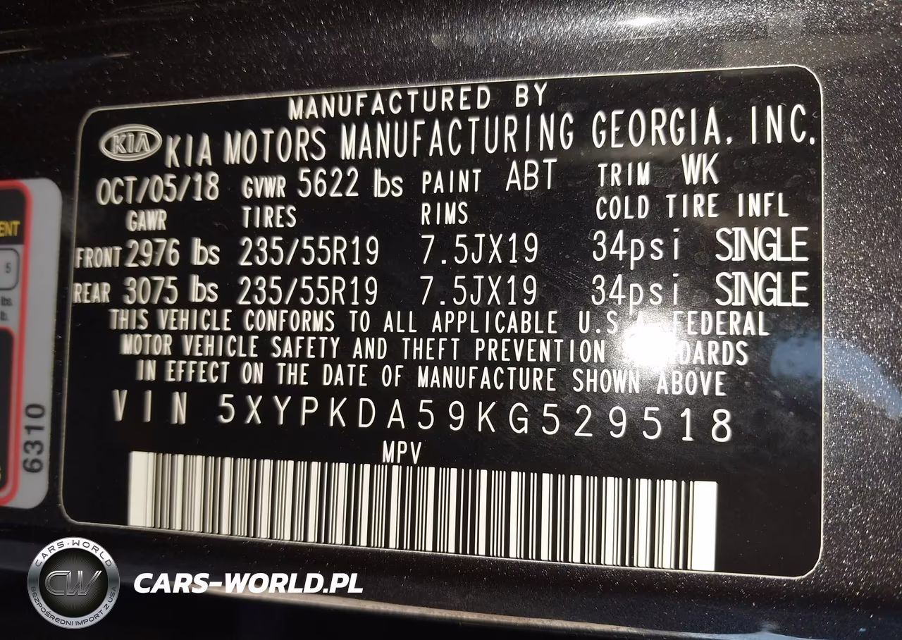 2019 Kia Sorento 3.3L Sxl VIN:5XYPKDA59KG529518 - 9