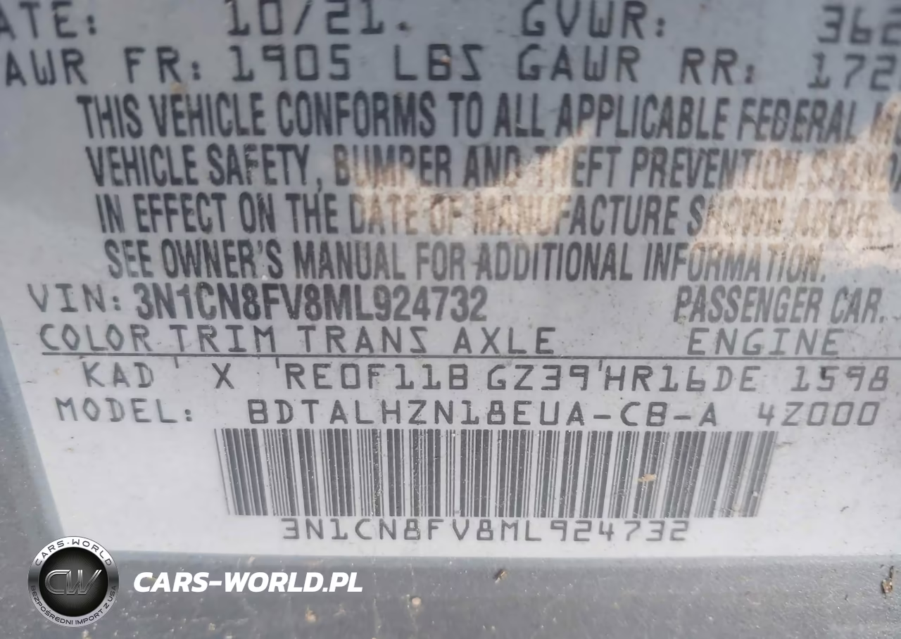 2021 Nissan Versa Sr Xtronic Cvt VIN:3N1CN8FV8ML924732 - 9