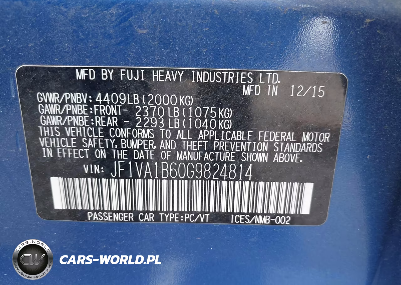 2016 Subaru Wrx VIN:JF1VA1B60G9824814 - 9