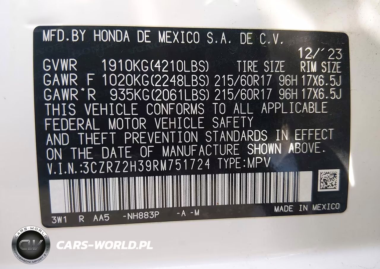 2024 Honda Hr-V Awd Lx VIN:3CZRZ2H39RM751724 - 9