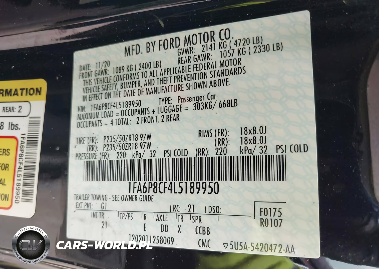 2020 Ford Mustang Gt Fastback VIN:1FA6P8CF4L5189950 - 9
