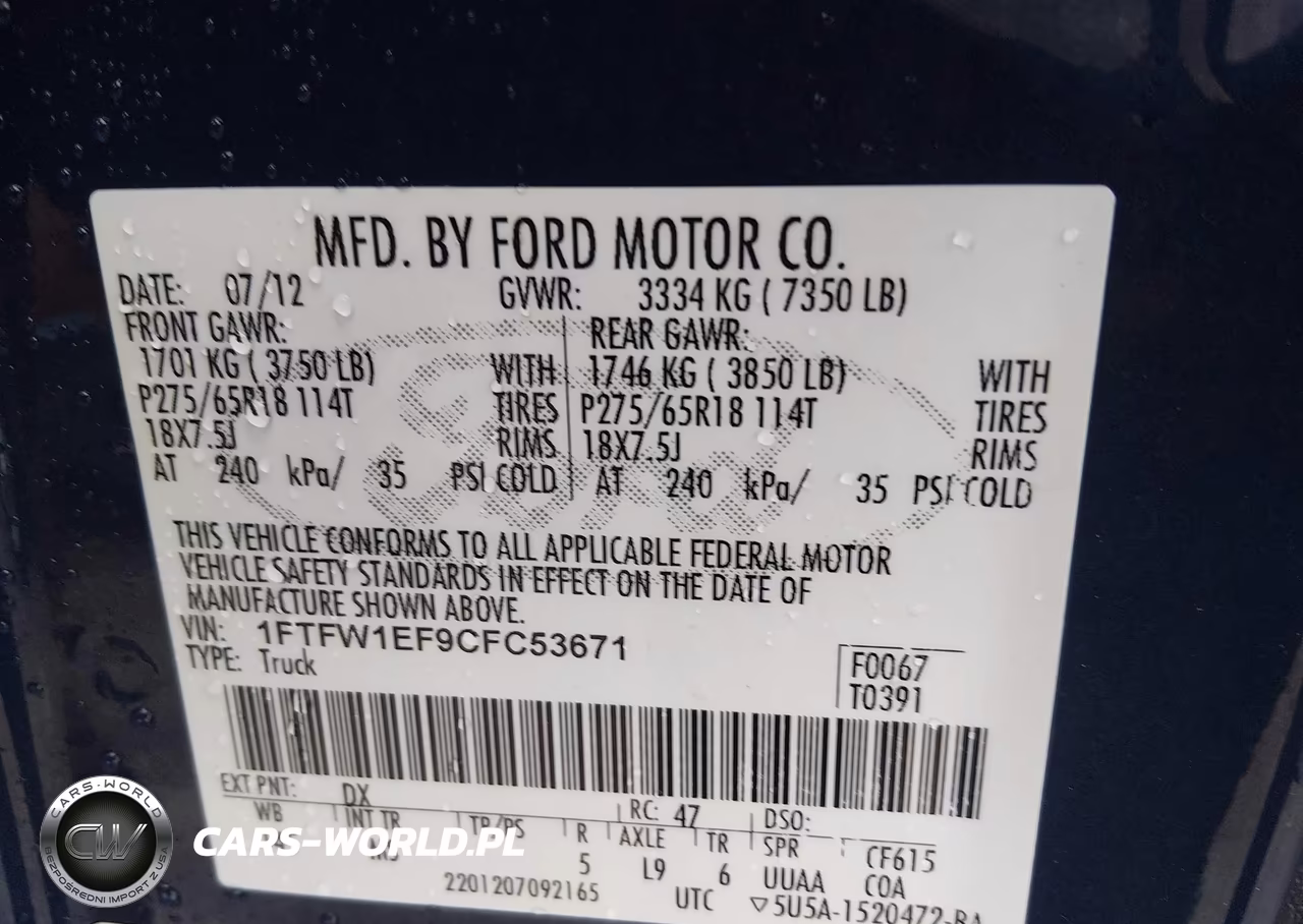 2012 Ford F-150 Xlt VIN:1FTFW1EF9CFC53671 - 9