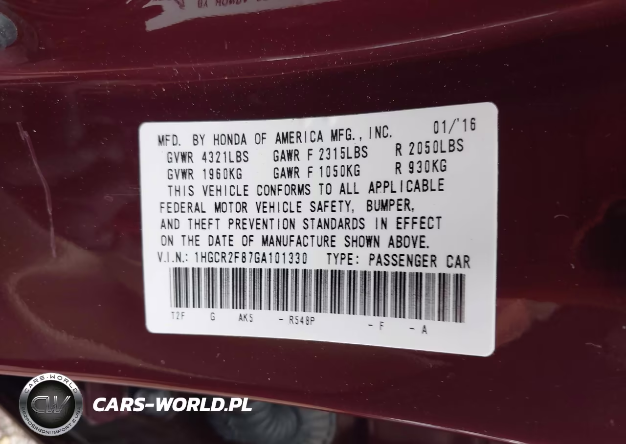2016 Honda Accord Ex-L VIN:1HGCR2F87GA101330 - 9