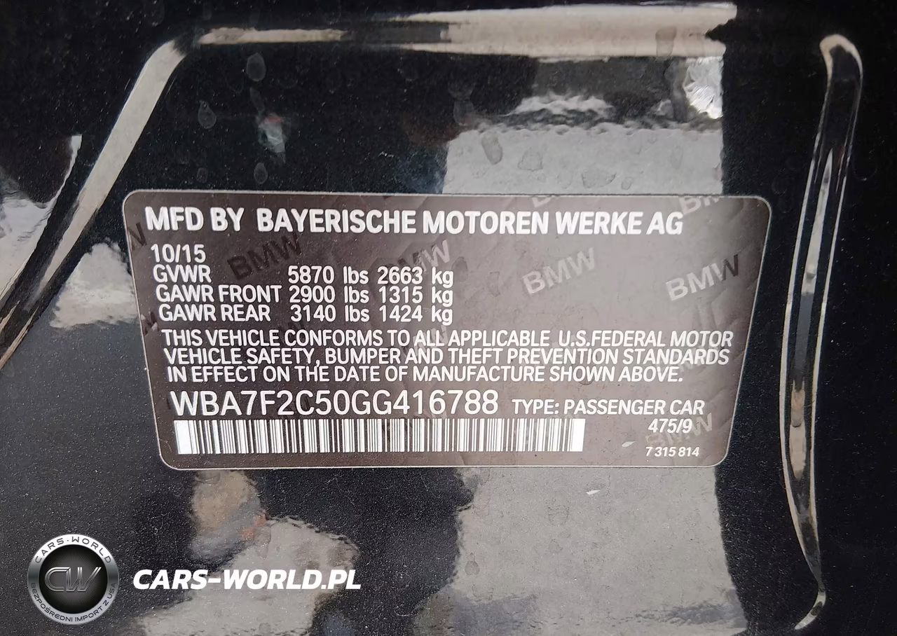 2016 BMW 750I xDrive VIN:WBA7F2C50GG416788 - 9