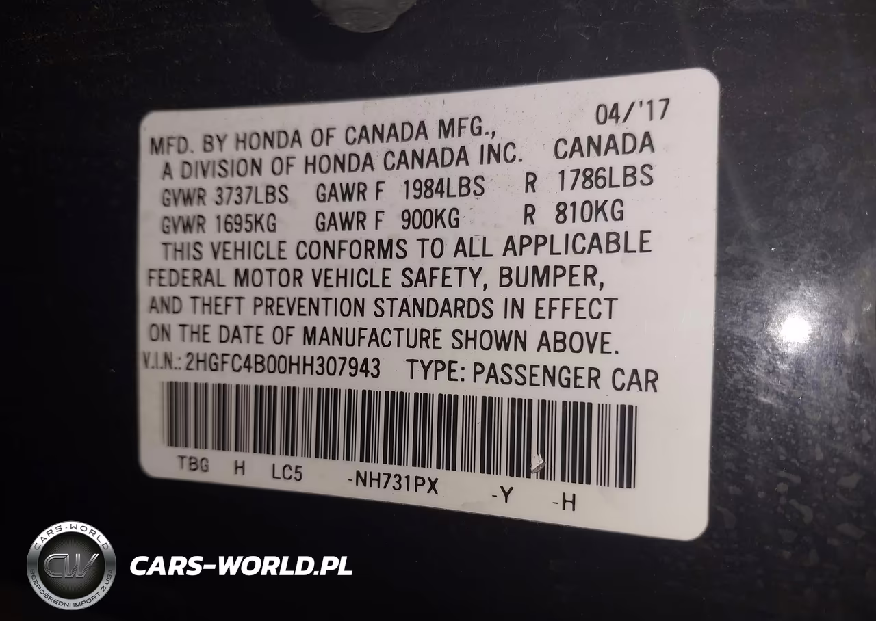 2017 Honda Civic Lx-P VIN:2HGFC4B00HH307943 - 9