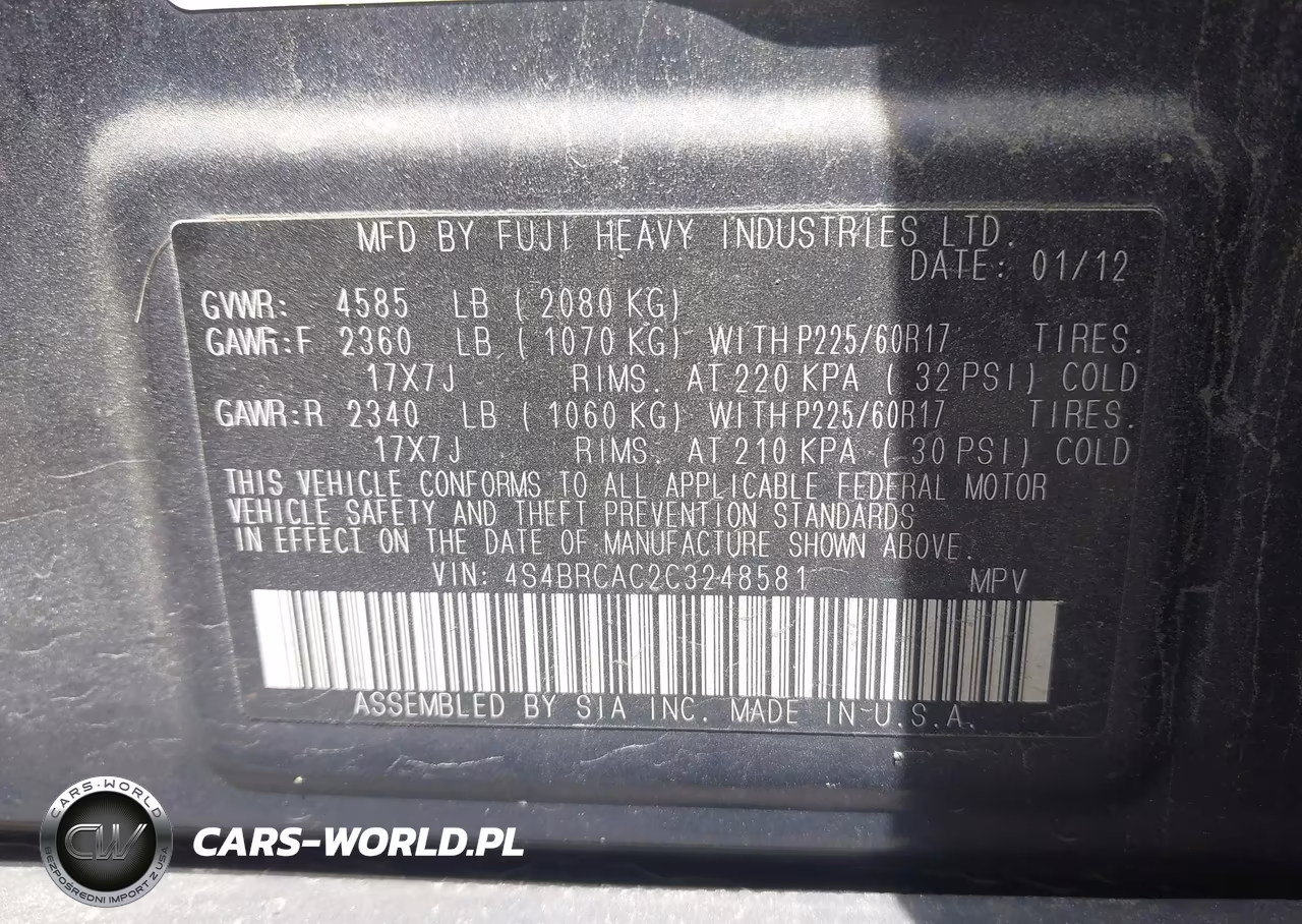 2012 Subaru Outback 2.5I VIN:4S4BRCAC2C3248581 - 9