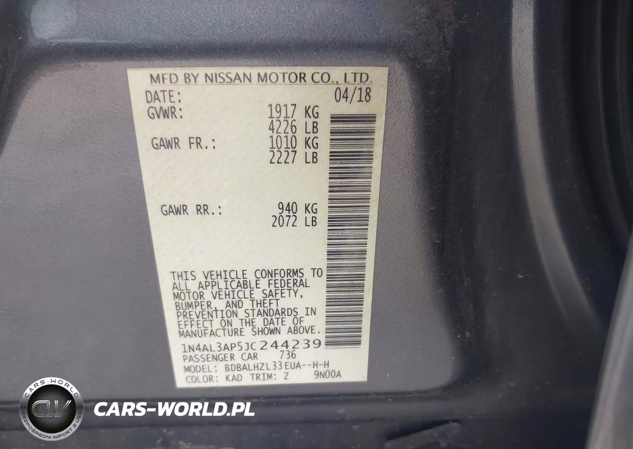2018 Nissan Altima 2.5 Sr VIN:1N4AL3AP5JC244239 - 9