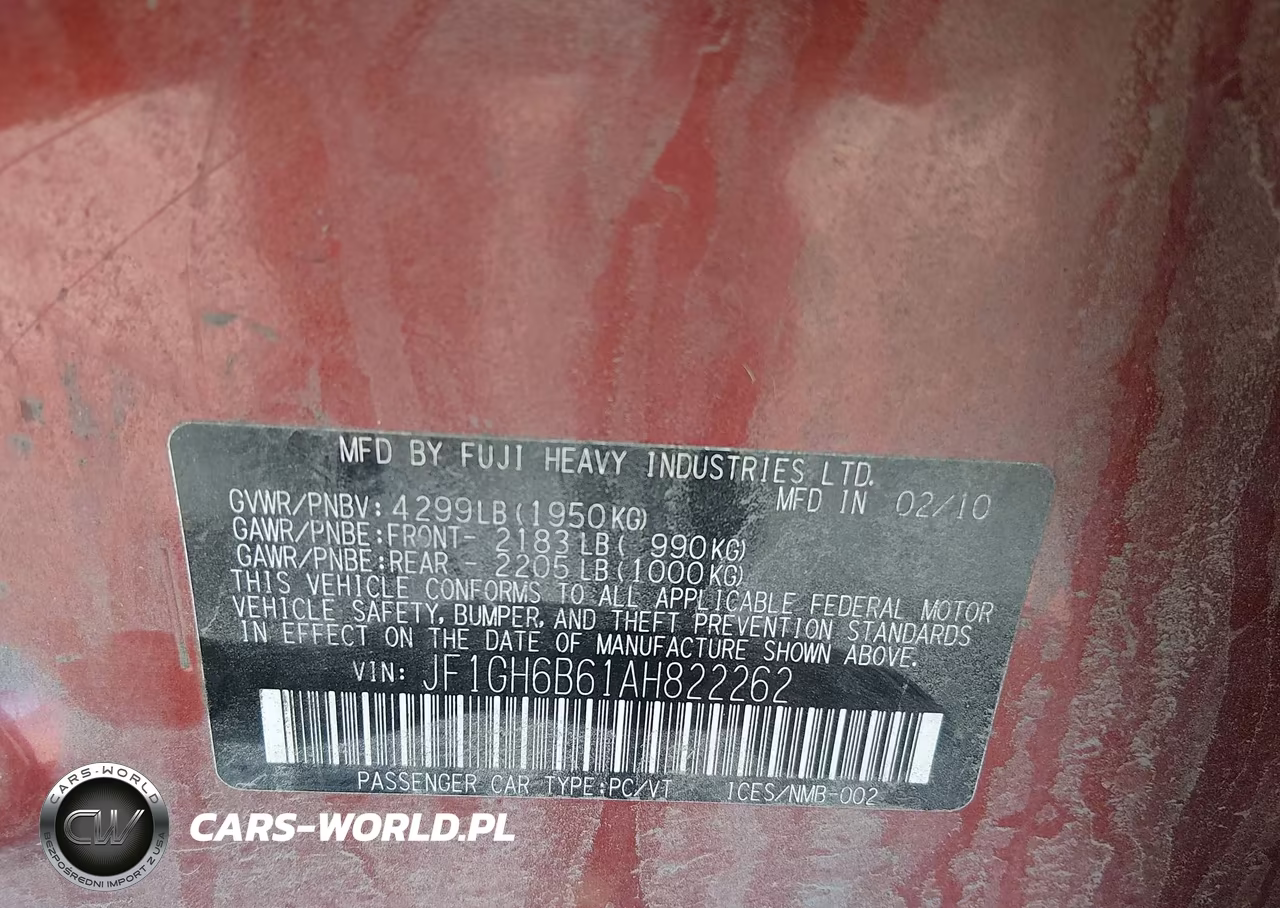 2010 Subaru Impreza 2.5I Premium VIN:JF1GH6B61AH822262 - 9