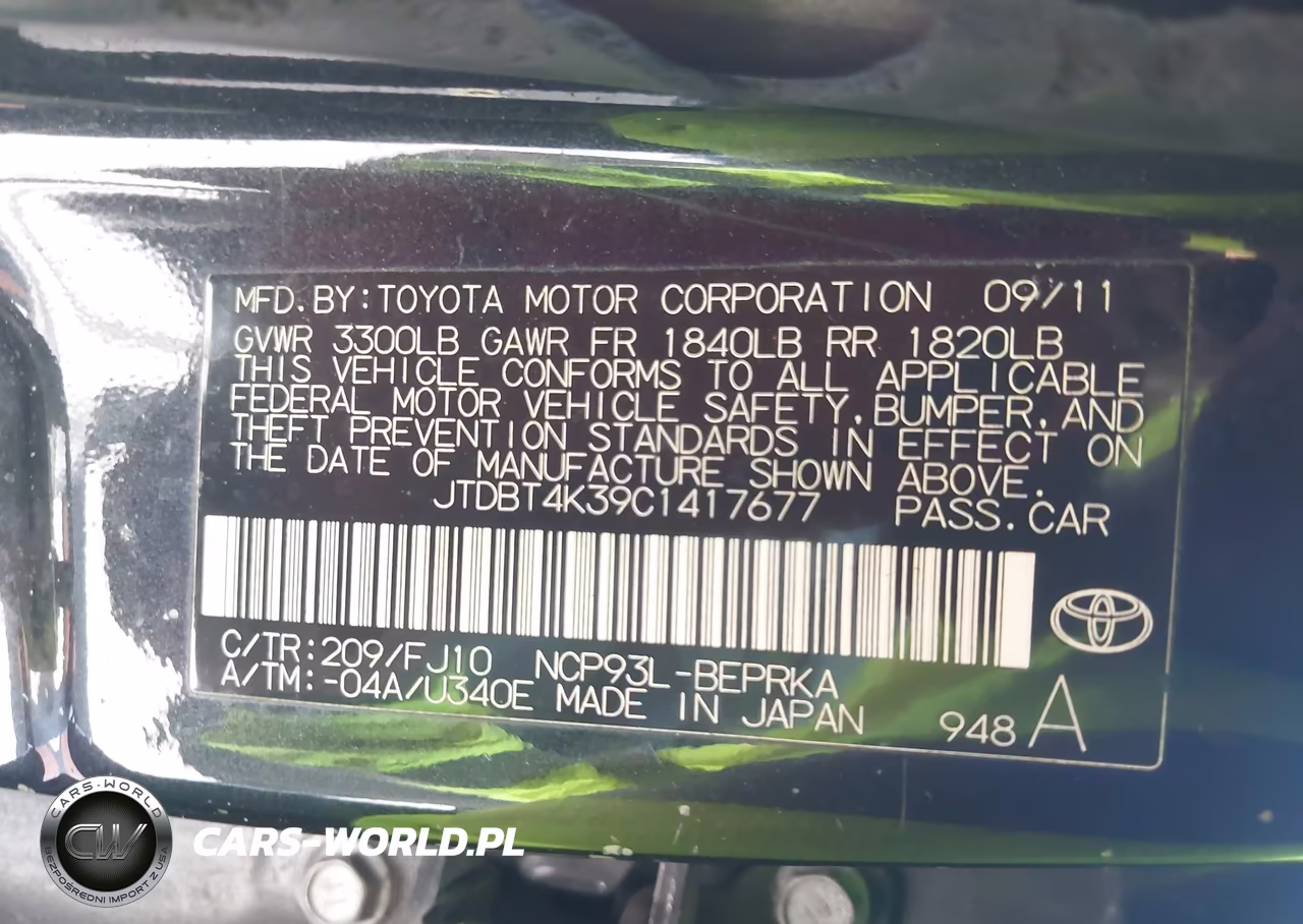 2012 Toyota Yaris VIN:JTDBT4K39C1417677 - 9