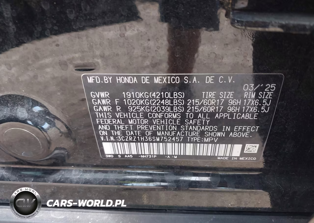 2025 Honda Hr-V 2Wd Lx VIN:3CZRZ1H36SM752457 - 9