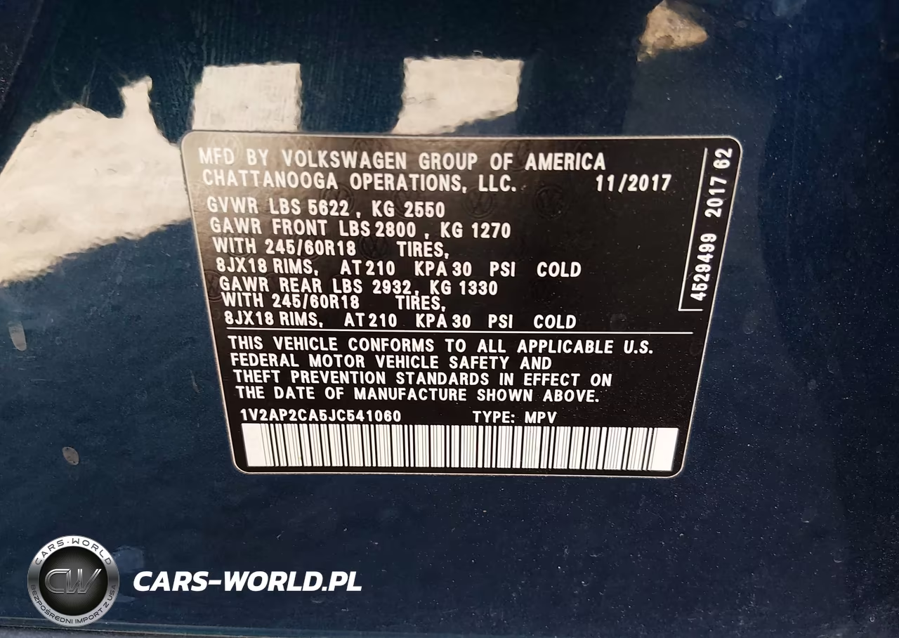 2018 Volkswagen Atlas 2.0T S VIN:1V2AP2CA5JC541060 - 9