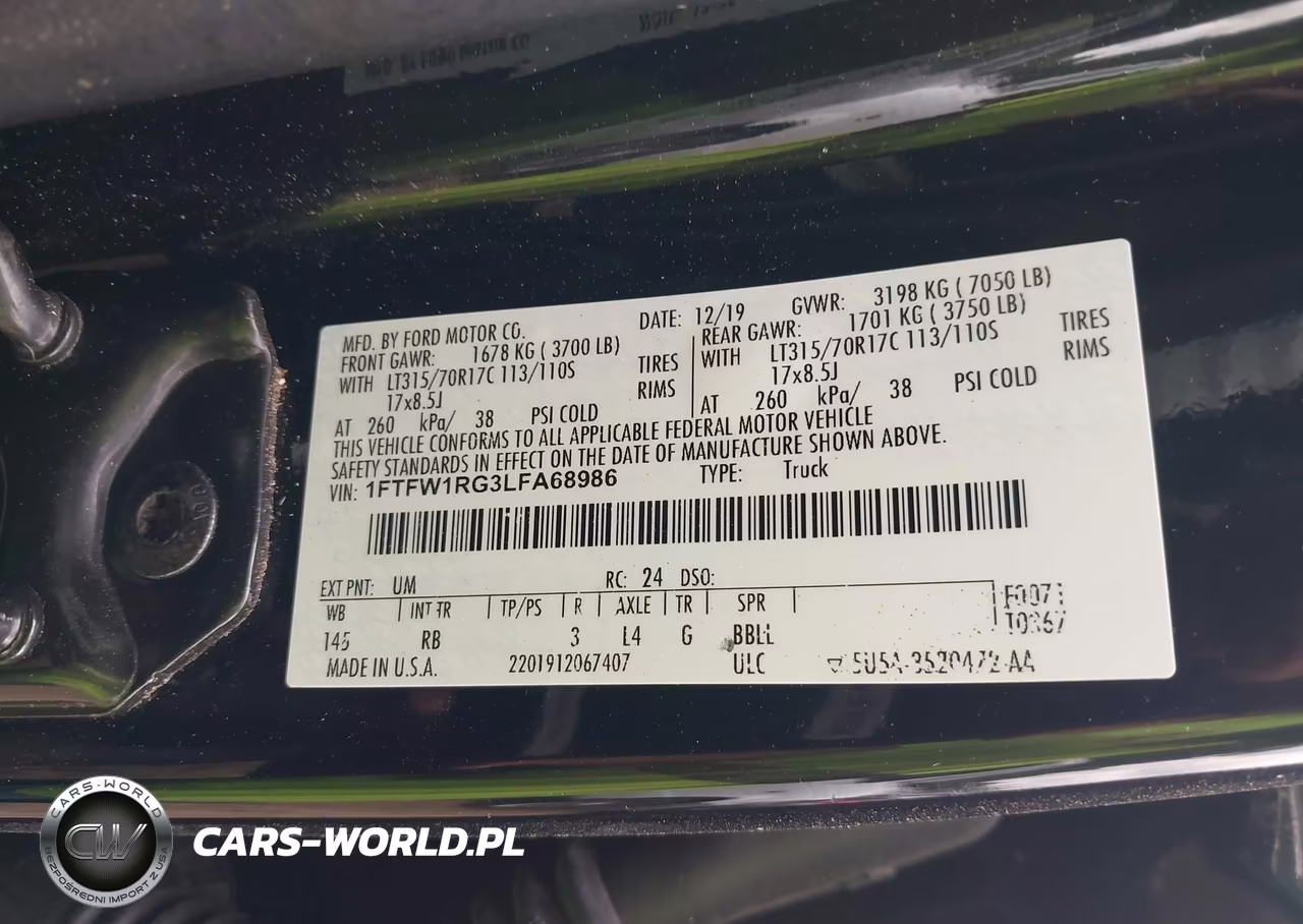 2020 Ford F-150 Raptor VIN:1FTFW1RG3LFA68986 - 9