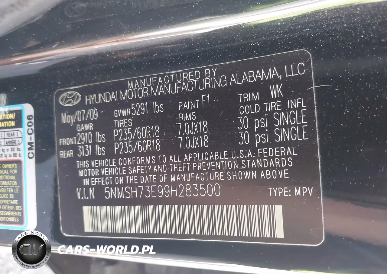 2009 Hyundai Santa Fe Limited VIN:5NMSH73E99H283500 - 9