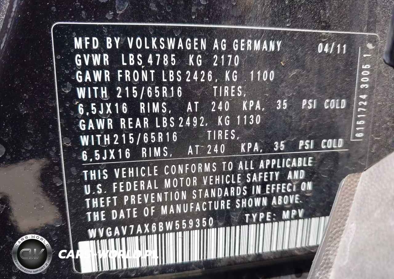 2011 Volkswagen Tiguan S VIN:WVGAV7AX6BW559350 - 9