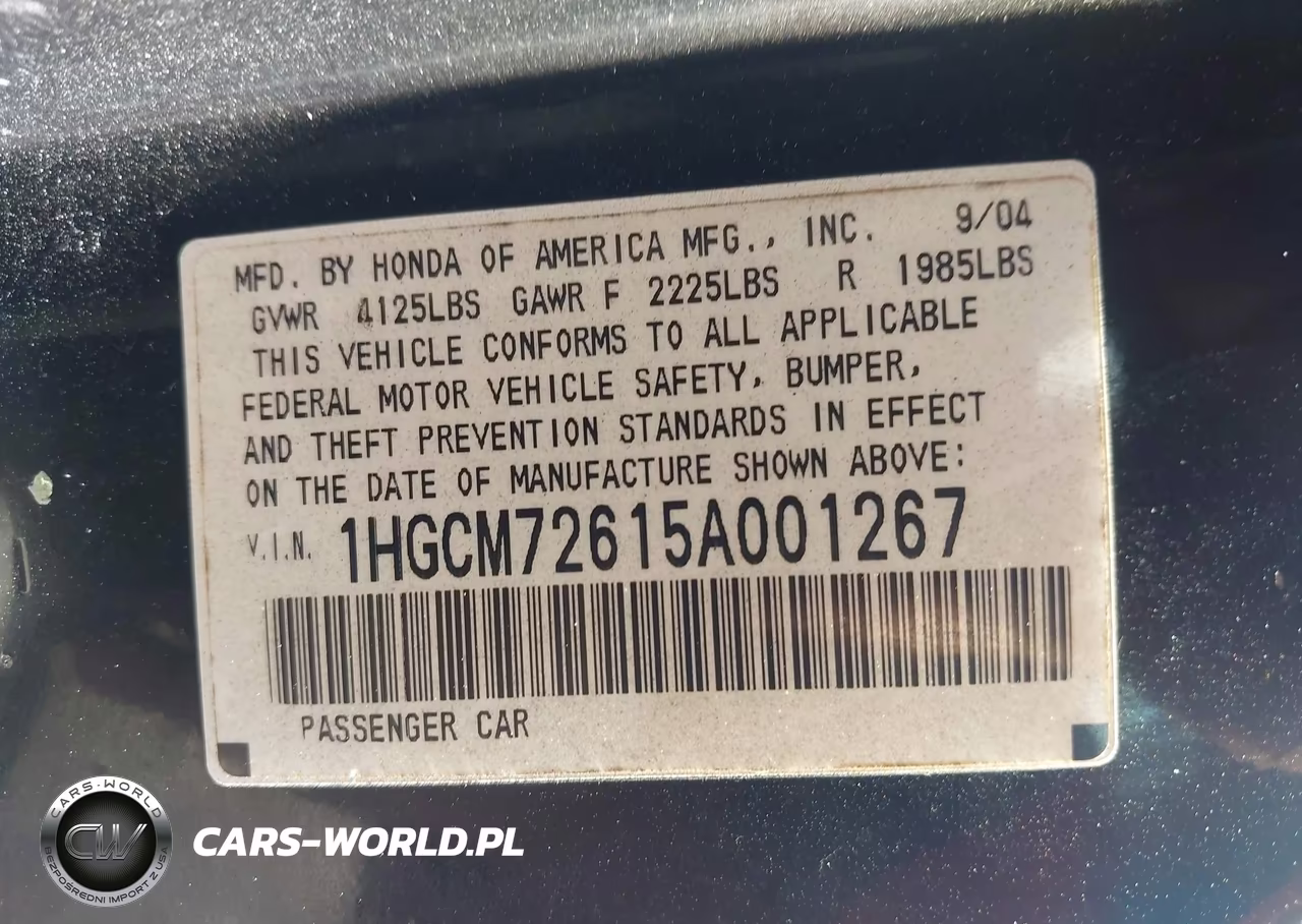 2005 Honda Accord 2.4 Ex VIN:1HGCM72615A001267 - 9