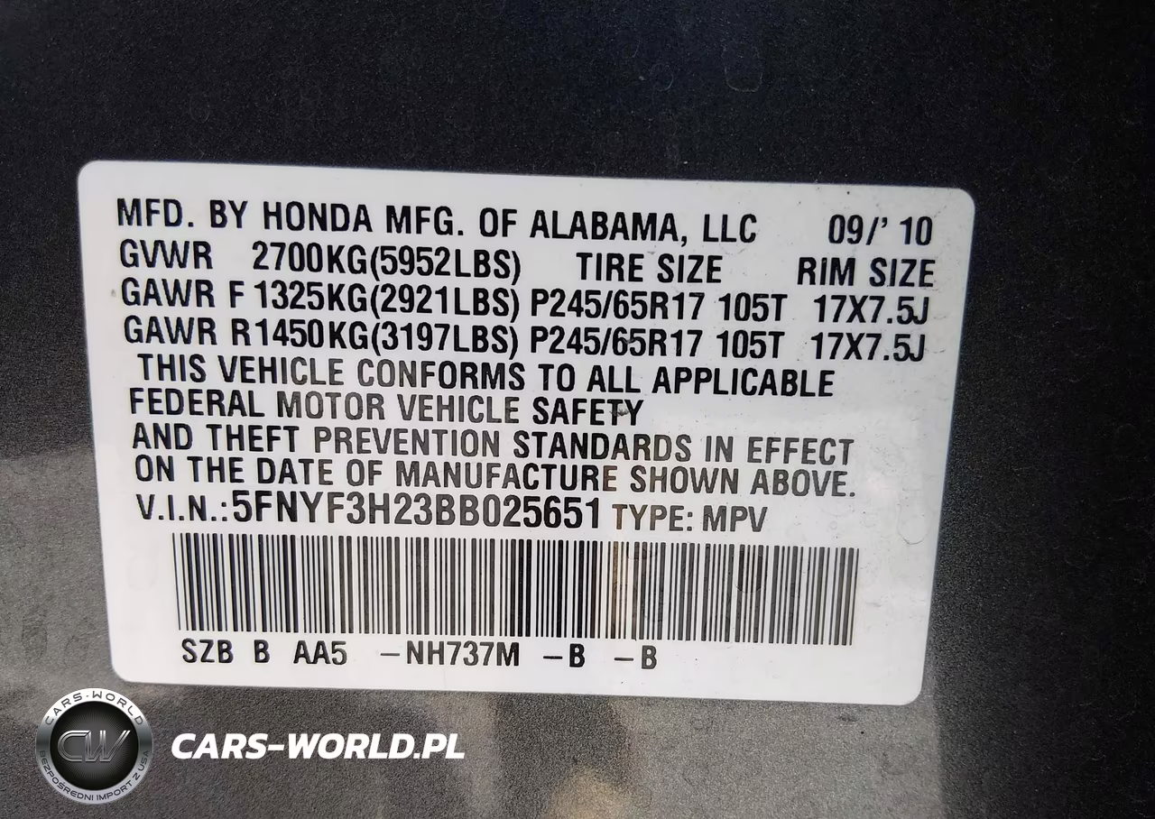 2011 Honda Pilot Lx VIN:5FNYF3H23BB025651 - 9