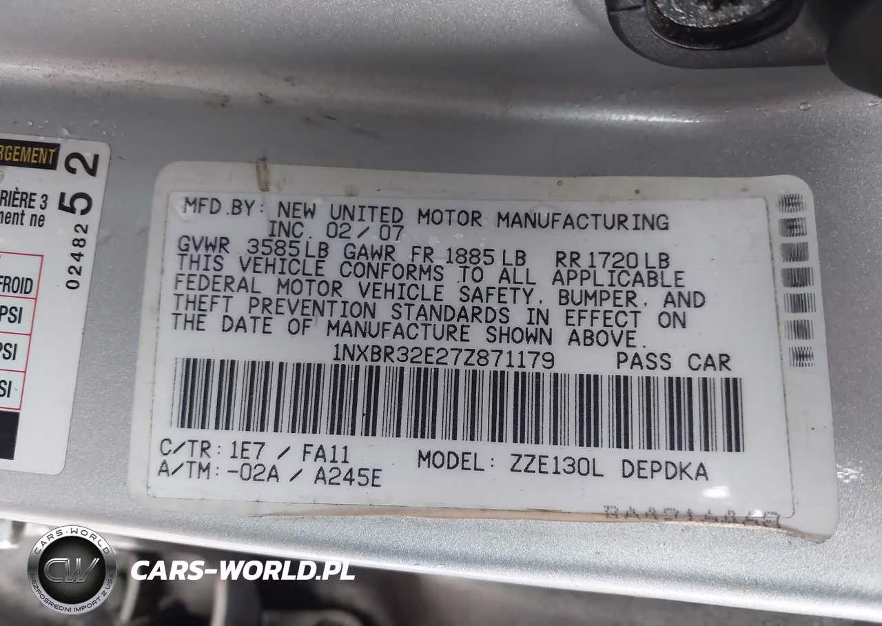 2007 Toyota Corolla Ce VIN:1NXBR32E27Z871179 - 9