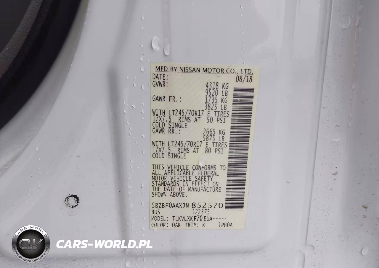 2018 Nissan Nv Passenger Nv3500 Hd Sv V6 VIN:5BZBF0AAXJN852570 - 9