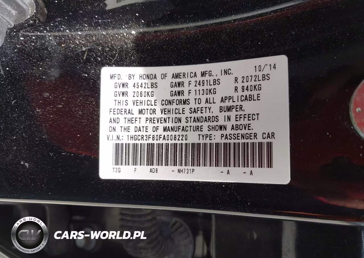 2015 Honda Accord Ex-L V-6 VIN:1HGCR3F80FA008220 - 9