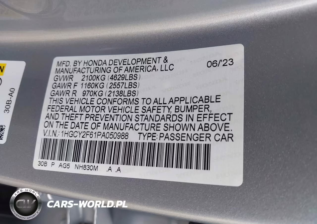 2023 Honda Accord Hybrid Ex-L VIN:1HGCY2F61PA050988 - 9