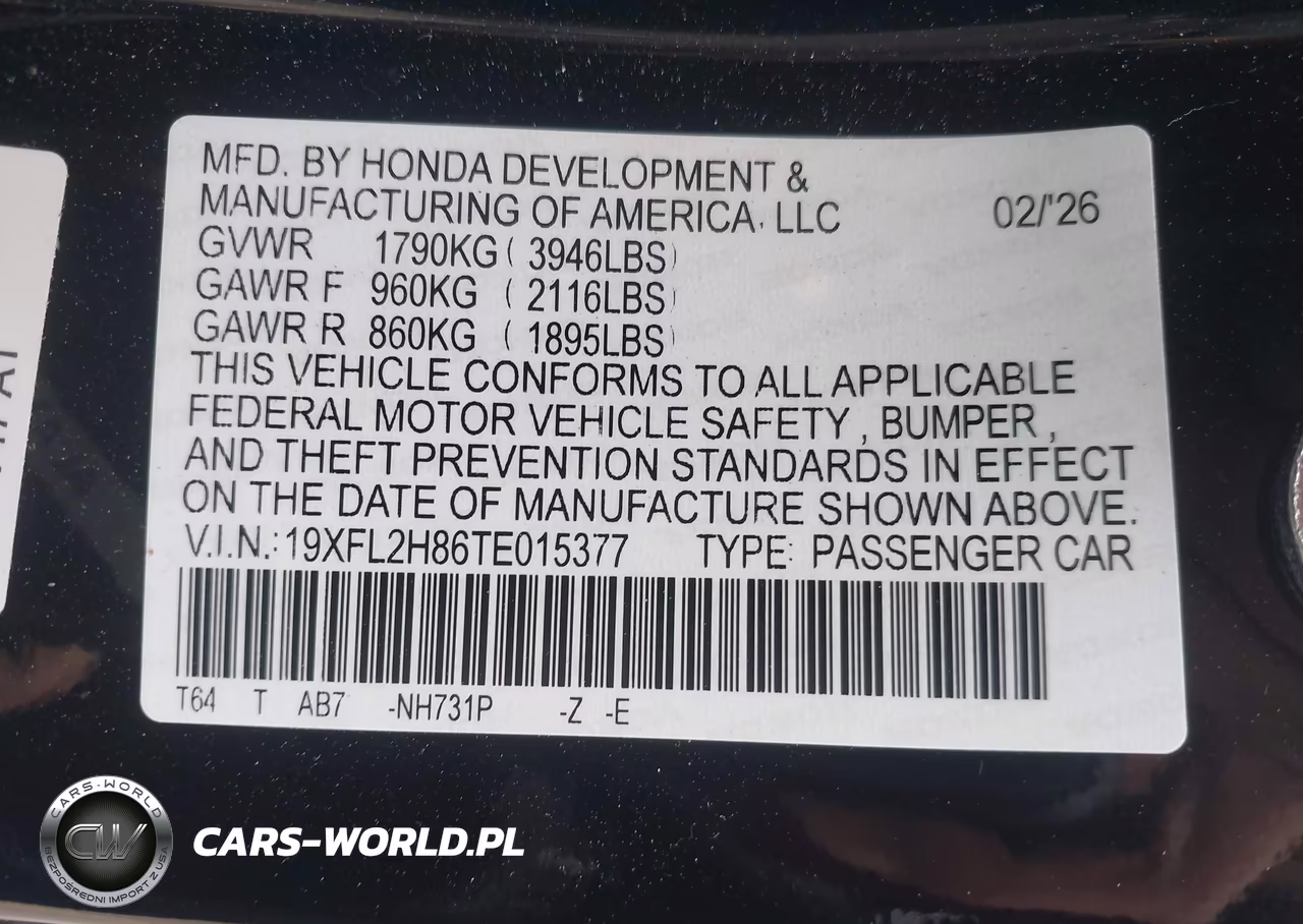 2026 Honda Civic Sport VIN:19XFL2H86TE015377 - 9