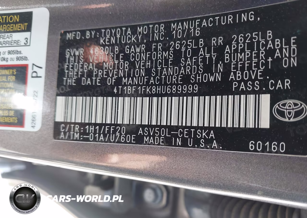 2017 Toyota Camry Se VIN:4T1BF1FK8HU689999 - 9