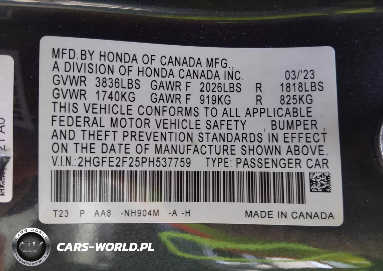 2023 Honda Civic Lx VIN:2HGFE2F25PH537759 - 9
