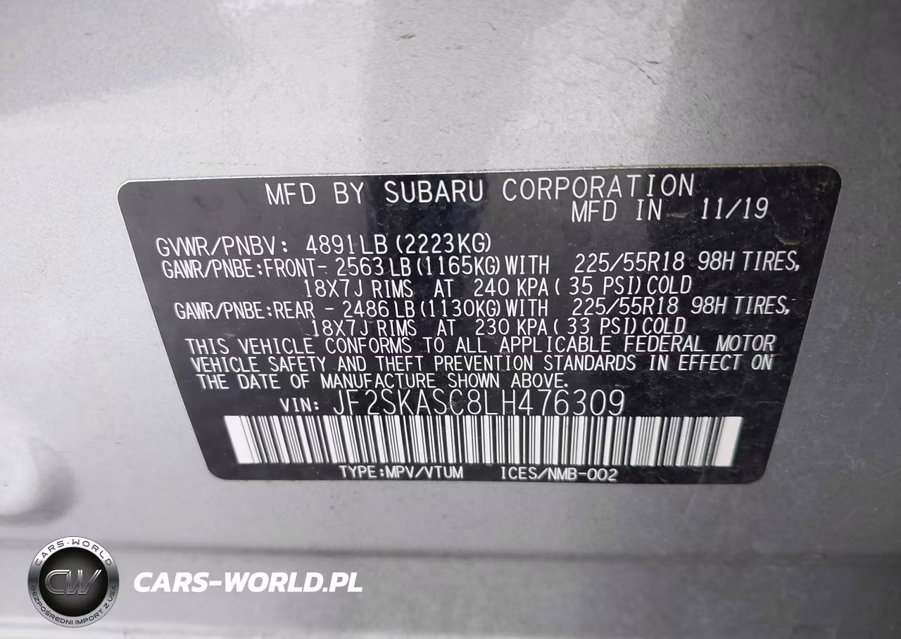 2020 Subaru Forester Limited VIN:JF2SKASC8LH476309 - 9