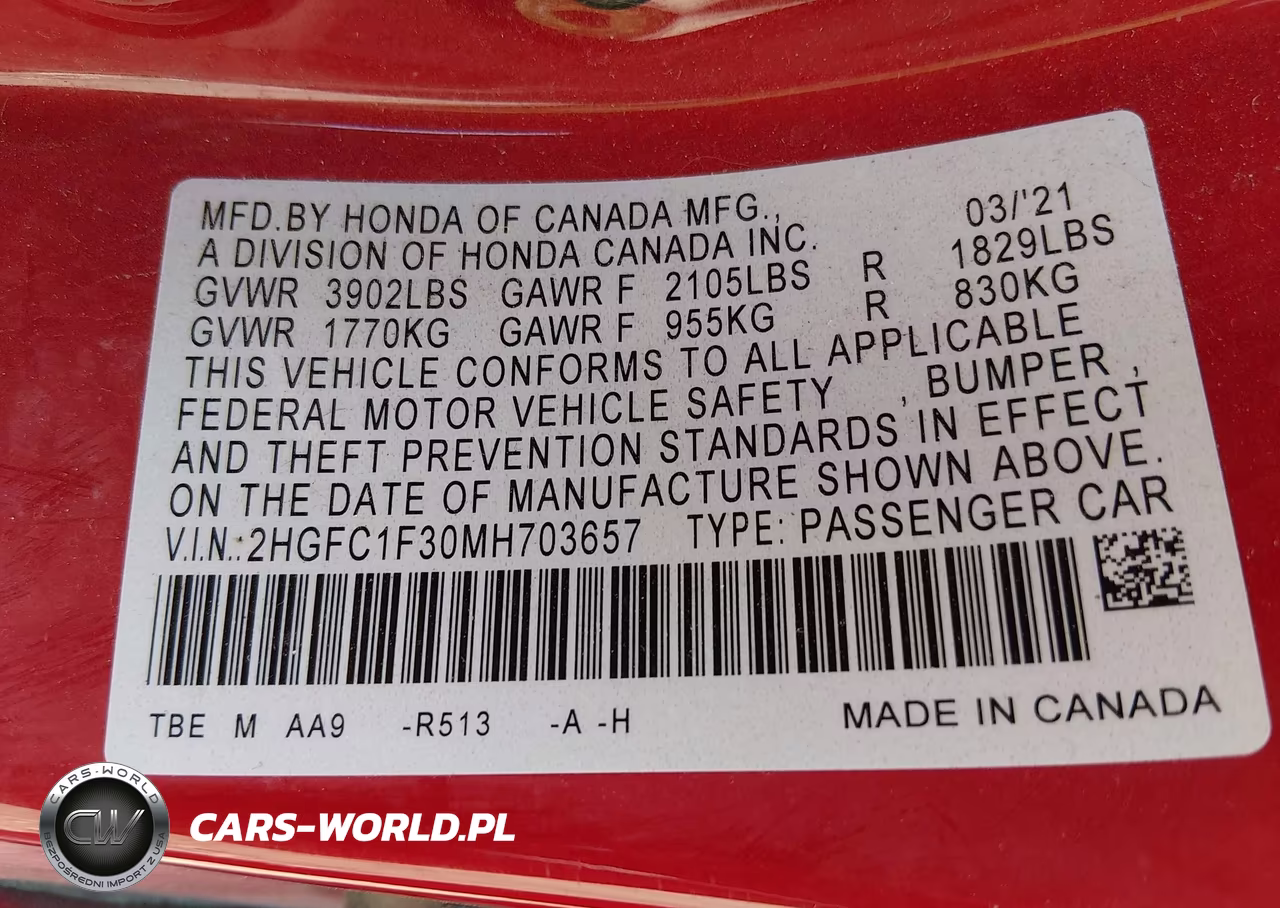 2021 Honda Civic Ex VIN:2HGFC1F30MH703657 - 9